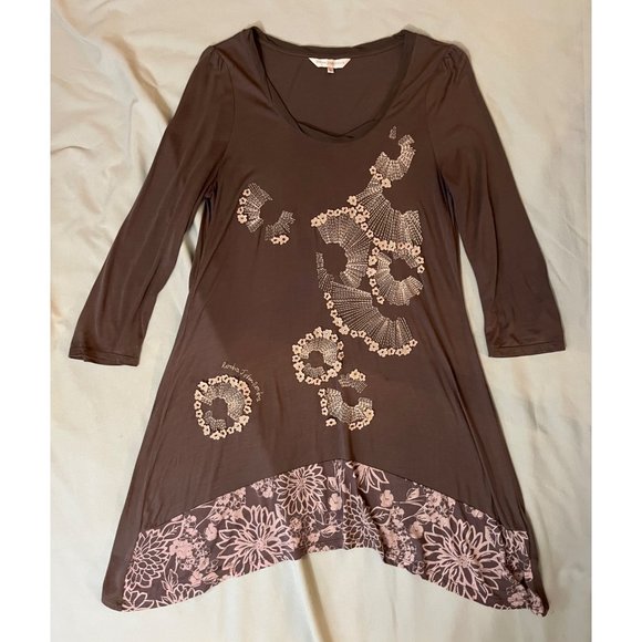 Rocha John Rocha UK 12 US 8 Dress Tunic Ireland Flowers Viscose Knit Jersey Gray - Picture 1 of 4